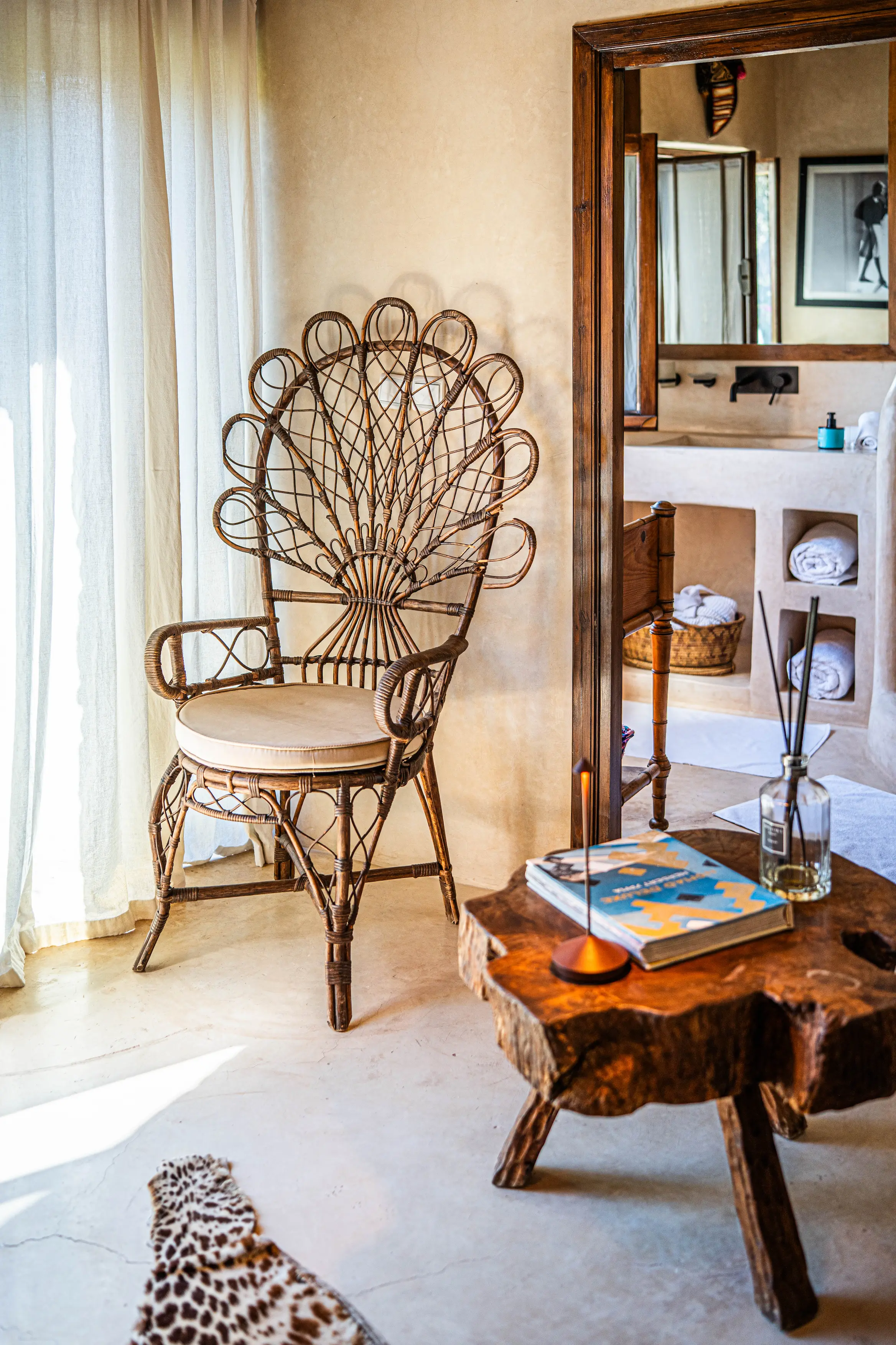 Comfortable lounge chair in our quiet, child-free desert oasis near Marrakech