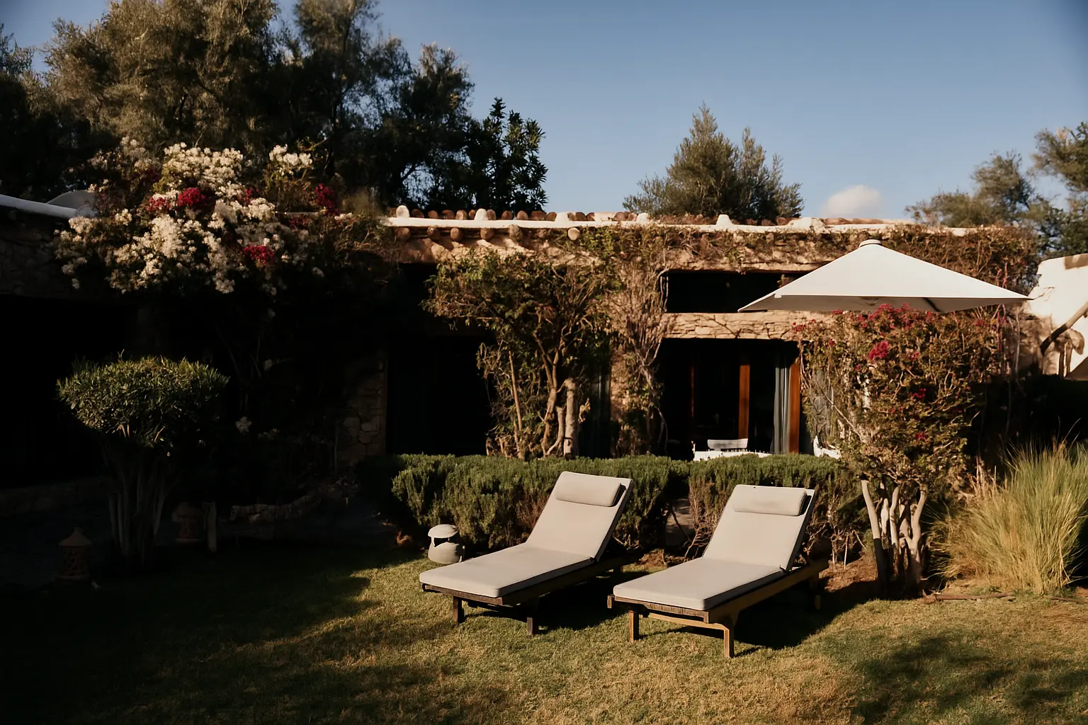 Exterior of the Pure Farmhouse eco-lodge blending seamlessly with the serene Agafay nature