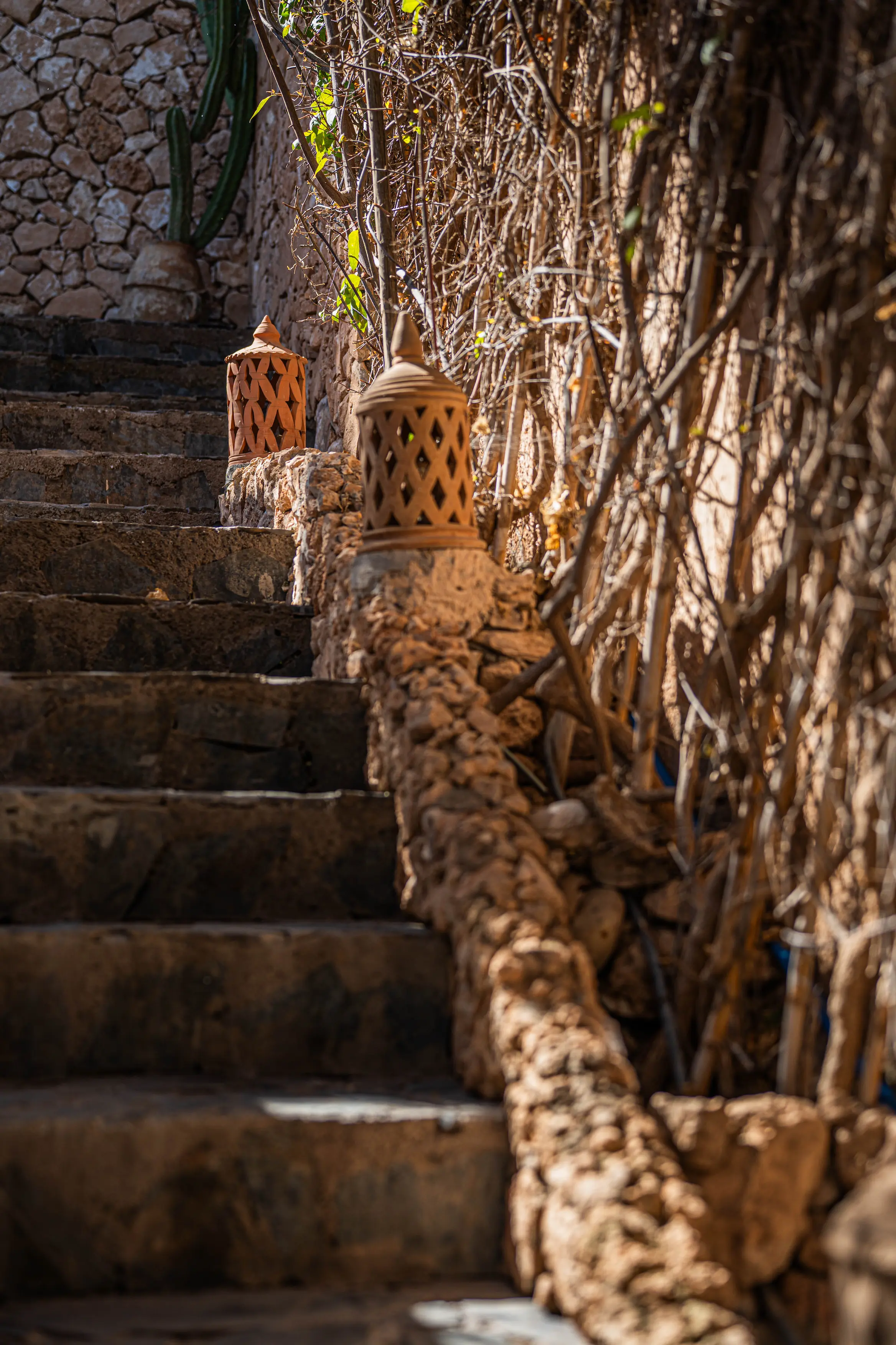 Handcrafted Moroccan lantern providing romantic lighting in the evening