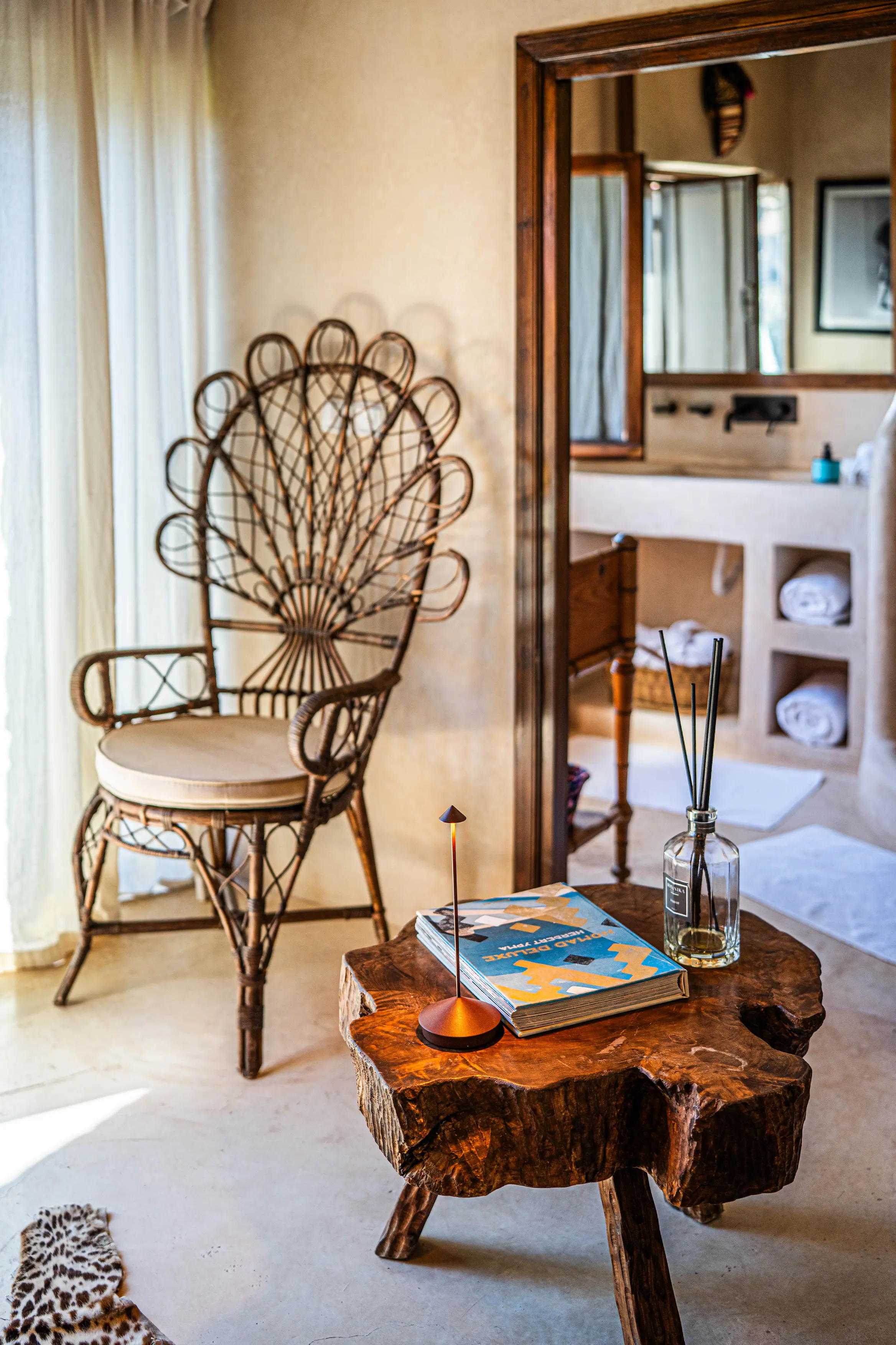 Handcrafted Berber lounge chair in our tranquil desert oasis